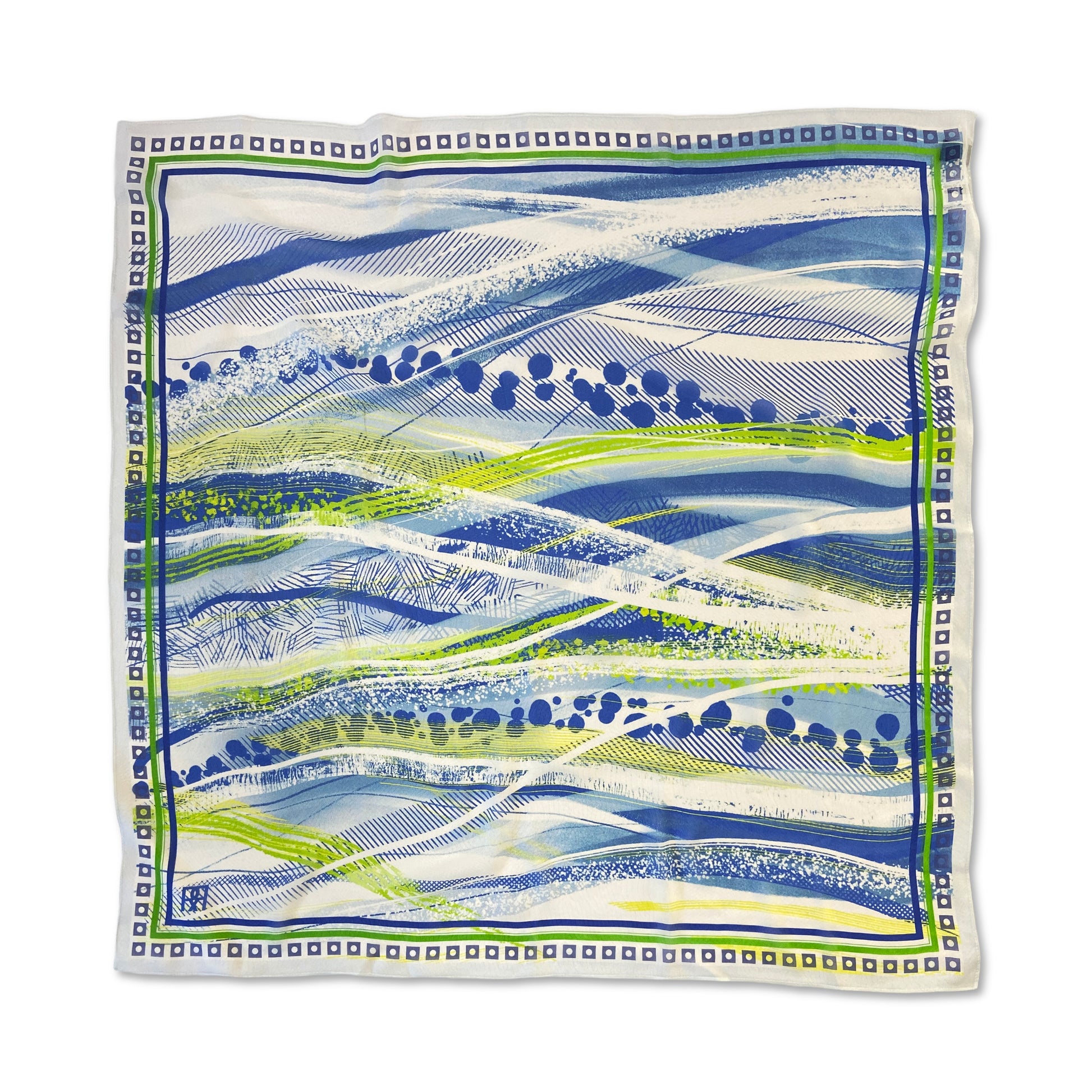 Silk Scarf with wavy pattern on a white background