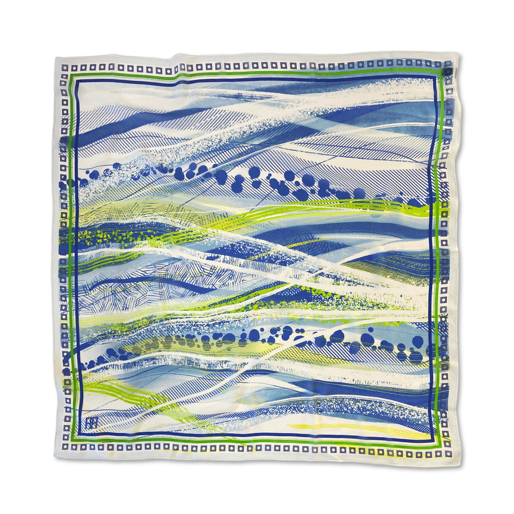 Silk Scarf with wavy pattern on a white background